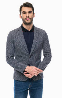 Синий хлопковый пиджак с накладными карманами Trussardi Jeans