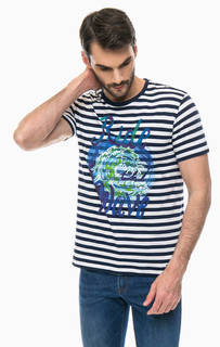 Хлопковая футболка в полоску с принтом Trussardi Jeans