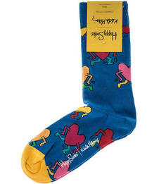 Синие хлопковые носки с ярким принтом Happy Socks