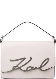 Бежевая кожаная сумка с двумя отделами Karl Lagerfeld