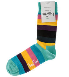 Разноцветные высоки носки в полоску Happy Socks