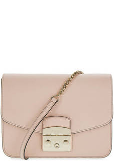 Бежевая кожаная сумка через плечо Furla