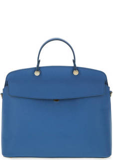 Синяя кожаная сумка с откидным клапаном Furla