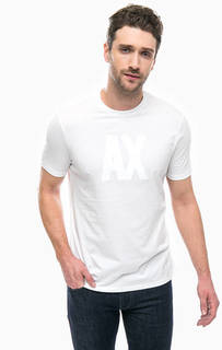 Белая хлопковая футболка с принтом Armani Exchange