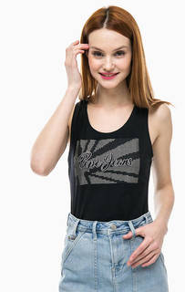 Черный хлопковый топ с декоративной отделкой Pepe Jeans