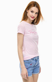 Розовая футболка с логотипом бренда Pepe Jeans