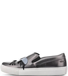 Серебристые кожаные слипоны с нашивками Karl Lagerfeld