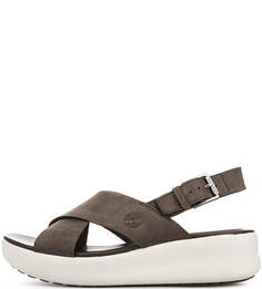 Замшевые сандалии цвета хаки на танкетке Timberland