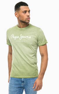 Зеленая футболка с логотипом бренда Pepe Jeans