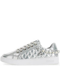 Серебристые кеды с декоративной отделкой Guess