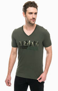 Футболка цвета хаки с фактурным принтом Armani Exchange