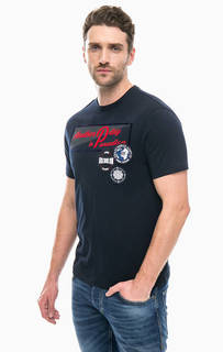 Синяя хлопковая футболка с нашивками Armani Exchange