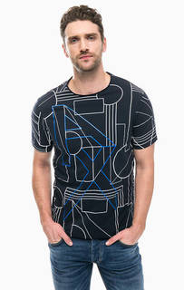Синяя хлопковая футболка с принтом Armani Exchange