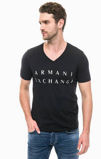 Черная футболка с треугольным вырезом Armani Exchange