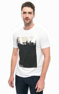 Белая хлопковая футболка с принтом Armani Exchange