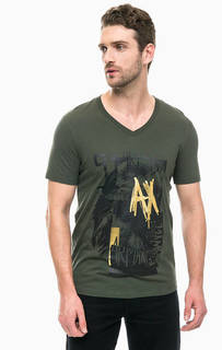 Футболка из хлопка с треугольным вырезом Armani Exchange