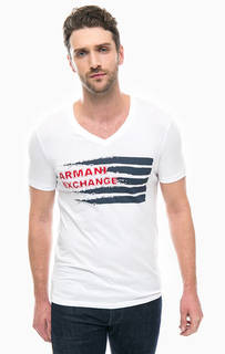 Хлопковая футболка с вышивкой и принтом Armani Exchange