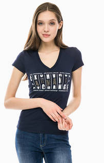 Хлопковая футболка с отделкой стразами и камнями Armani Exchange