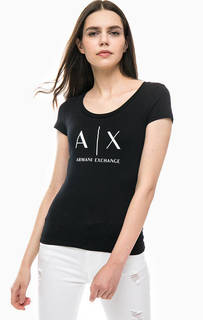Черная хлопковая футболка с принтом Armani Exchange