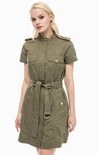 Хлопковое платье цвета хаки с карманами Michael Michael Kors