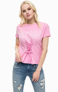 Розовая футболка со шнуровкой Only