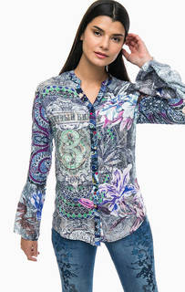 Белая приталенная блуза с ярким цветочным принтом Desigual