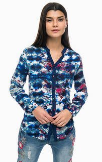 Синяя блуза с кружевной вставкой на спине Desigual