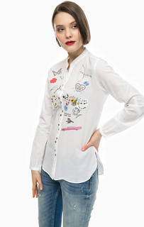 Белая хлопковая рубашка с длинными рукавами Desigual