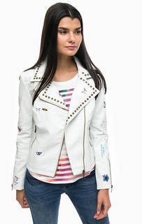 Белая куртка с косой молнией Desigual