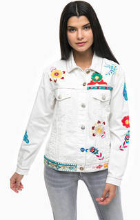 Белая куртка из денима с цветочным принтом Desigual