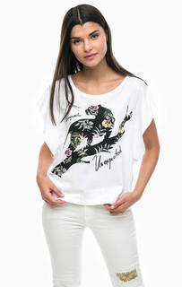 Белая хлопковая футболка оверсайз Desigual