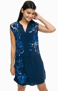 Короткое синее платье с декоративной отделкой Desigual