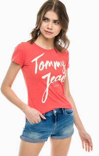 Оранжевая хлопковая футболка Tommy Jeans