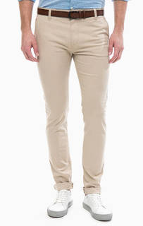 Бежевые брюки чиносы с ремнем Tom Tailor Denim
