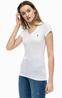 Белая футболка с треугольным вырезом G Star RAW