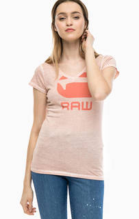 Хлопковая футболка кораллового цвета G Star RAW