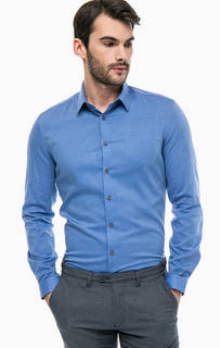 Синяя приталенная рубашка из хлопка Drykorn