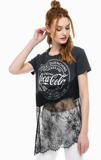 Хлопковая футболка с кружевной вставкой Pinko