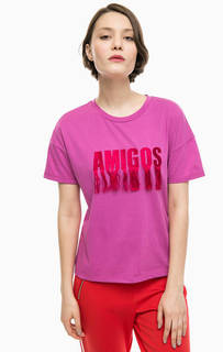 Футболка цвета фуксии с вышивкой Only