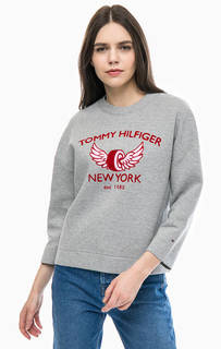 Серый хлопковый свитшот с принтом Tommy Hilfiger