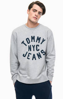 Серый свитшот с логотипом бренда Tommy Jeans
