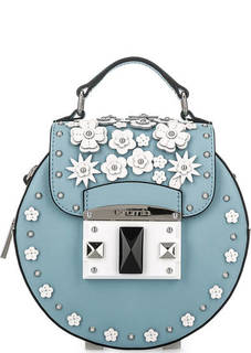 Синяя кожаная сумка с нашивками Cromia