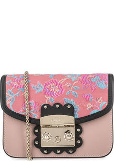 Маленькая кожаная сумка с текстильным клапаном Furla