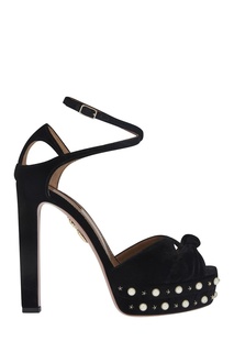 Бархатные босоножки Harlow Pearls Plateau 140 Aquazzura