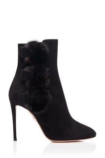 Замшевые ботильоны с мехом Sinatra Bootie 105 Aquazzura