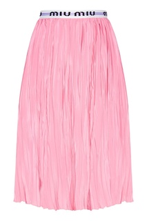 Жатая розовая юбка из шелка Miu Miu