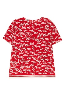Красная шелковая блузка с принтом Miu Miu