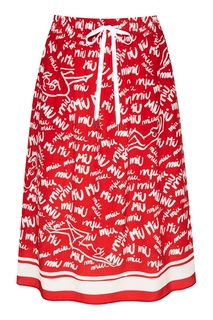 Красная шелковая юбка с принтом Miu Miu