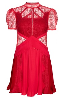 Красное комбинированное платье Self Portrait