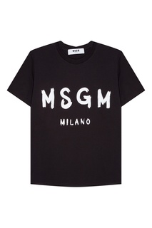 Черная футболка с белым логотипом Msgm